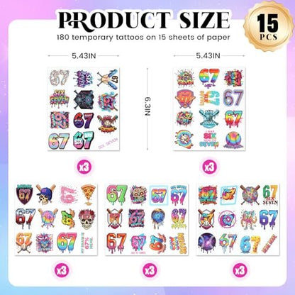 180-Piece 6 & 7 Birthday Temporary Tattoos – Drip Baseball & Ice Cream Party Decorations for Kids and Adults