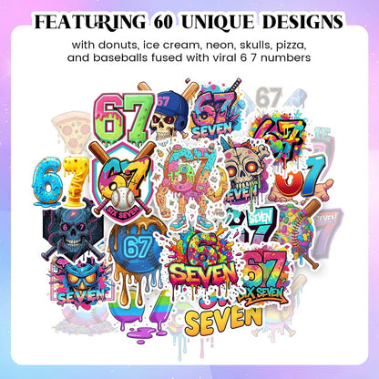 180-Piece 6 & 7 Birthday Temporary Tattoos – Drip Baseball & Ice Cream Party Decorations for Kids and Adults