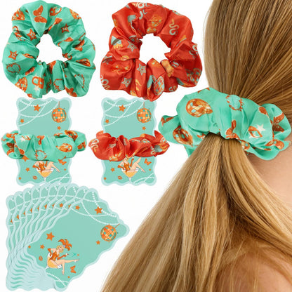 READIGO Showgirl Party Decorations - 12 PCS Orange & Teal Satin Hair Scrunchies with Cards for Birthday, Bachelorette, Girls Night Favors