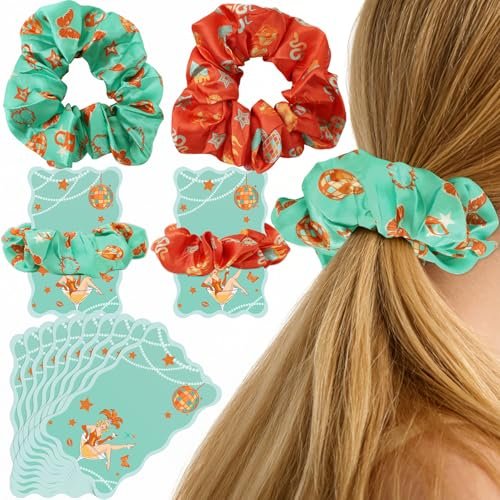 READIGO Showgirl Party Decorations - 12 PCS Orange & Teal Satin Hair Scrunchies with Cards for Birthday, Bachelorette, Girls Night Favors - görsel 2