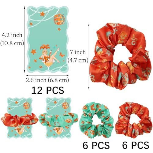 READIGO Showgirl Party Decorations - 12 PCS Orange & Teal Satin Hair Scrunchies with Cards for Birthday, Bachelorette, Girls Night Favors - görsel 4