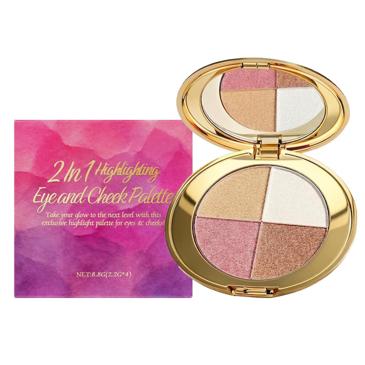Bekoeen Eye & Cheek Palette - 4-in-1 Eyeshadow, Highlighter & Contour Makeup Palette for Natural Glow Avelisse
