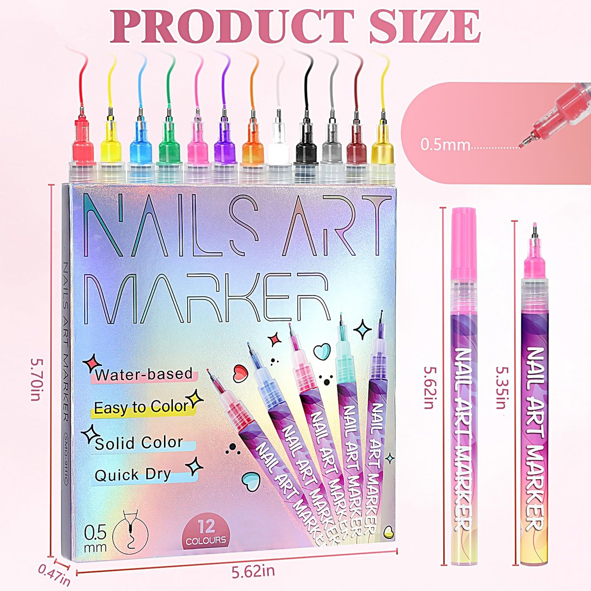 12 Colors Nail Art Pens - 0.5mm Fine Tip 3D Acrylic Polish Pen Set, Waterproof Quick-Drying Dotting Graffiti Drawing Liner Brush, DIY Nail Art Design Manicure Tools for Beginners Women Home Salon - görsel 11