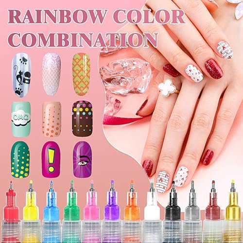 12 Colors Nail Art Pens - 0.5mm Fine Tip 3D Acrylic Polish Pen Set, Waterproof Quick-Drying Dotting Graffiti Drawing Liner Brush, DIY Nail Art Design Manicure Tools for Beginners Women Home Salon - görsel 10