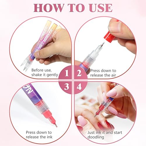 12 Colors Nail Art Pens - 0.5mm Fine Tip 3D Acrylic Polish Pen Set, Waterproof Quick-Drying Dotting Graffiti Drawing Liner Brush, DIY Nail Art Design Manicure Tools for Beginners Women Home Salon - görsel 4
