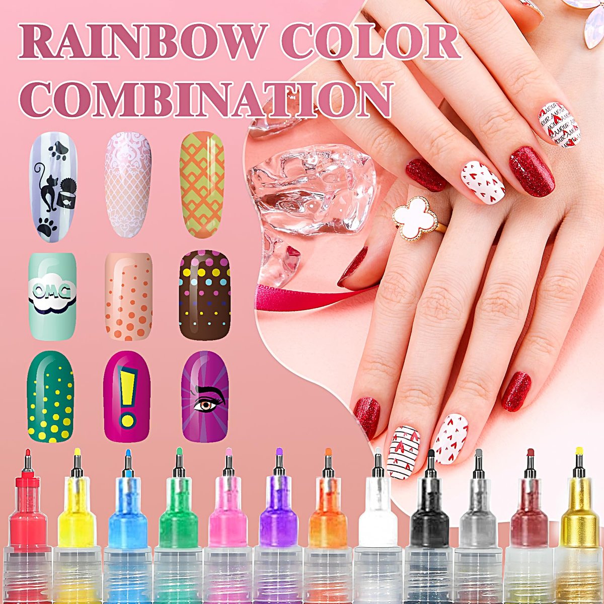 12 Colors Nail Art Pens - 0.5mm Fine Tip 3D Acrylic Polish Pen Set, Waterproof Quick-Drying Dotting Graffiti Drawing Liner Brush, DIY Nail Art Design Manicure Tools for Beginners Women Home Salon - görsel 9
