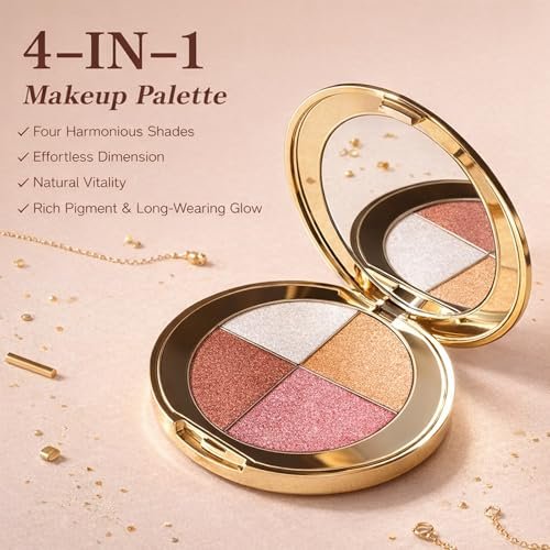 NUNUDA 4-in-1 Eyes & Cheeks Makeup Palette – Eyeshadow, Blush, Highlighter & Bronzer with Smooth Velvet Texture, Travel-Friendly Full Face Makeup Kit, Perfect Gift for Women Avelisse