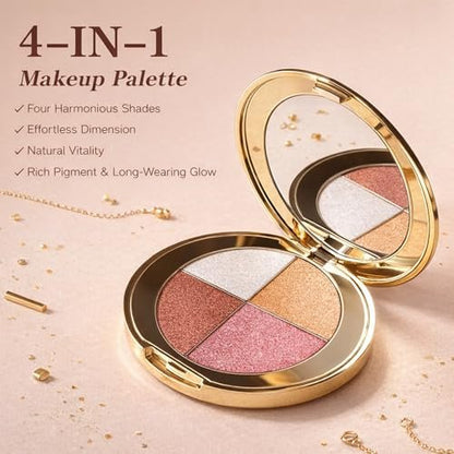 NUNUDA 4-in-1 Eyes & Cheeks Makeup Palette – Eyeshadow, Blush, Highlighter & Bronzer with Smooth Velvet Texture, Travel-Friendly Full Face Makeup Kit, Perfect Gift for Women Avelisse