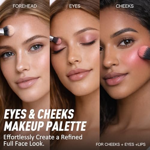 NUNUDA 4-in-1 Eyes & Cheeks Makeup Palette – Eyeshadow, Blush, Highlighter & Bronzer with Smooth Velvet Texture, Travel-Friendly Full Face Makeup Kit, Perfect Gift for Women Avelisse