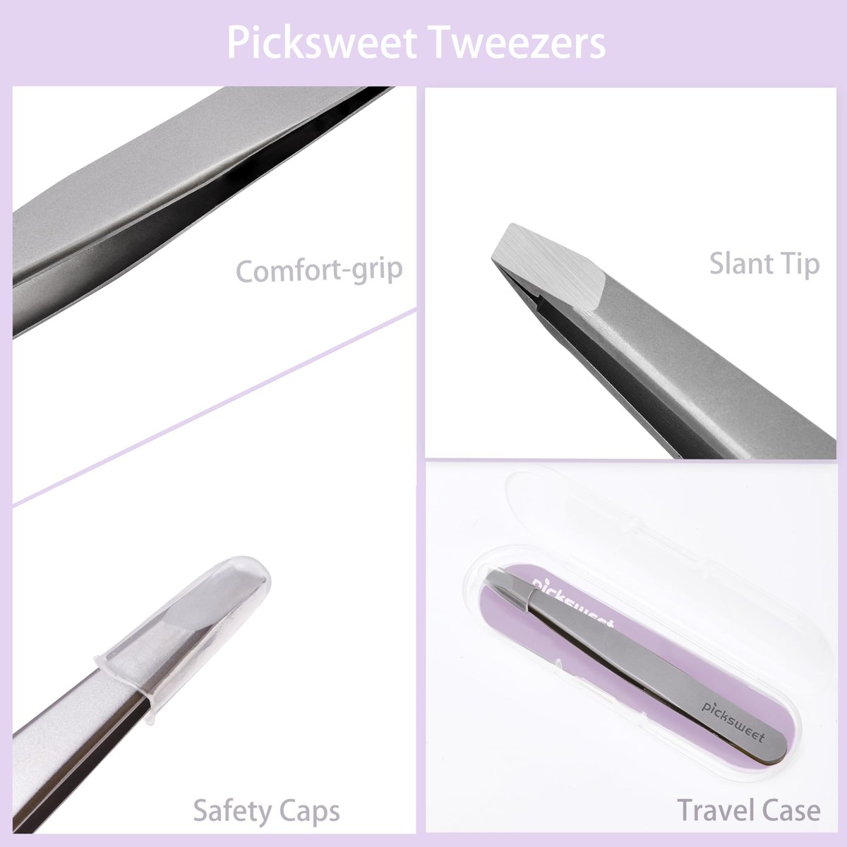 Picksweet Precision Slanted Tweezers for Women – Stainless Steel Facial Hair Removal Tool with Travel Case - görsel 9