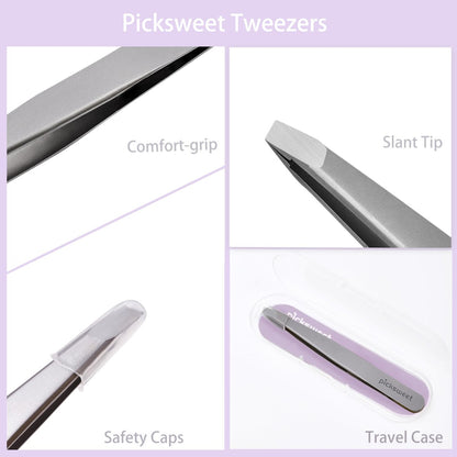 Picksweet Precision Slanted Tweezers for Women – Stainless Steel Facial Hair Removal Tool with Travel Case