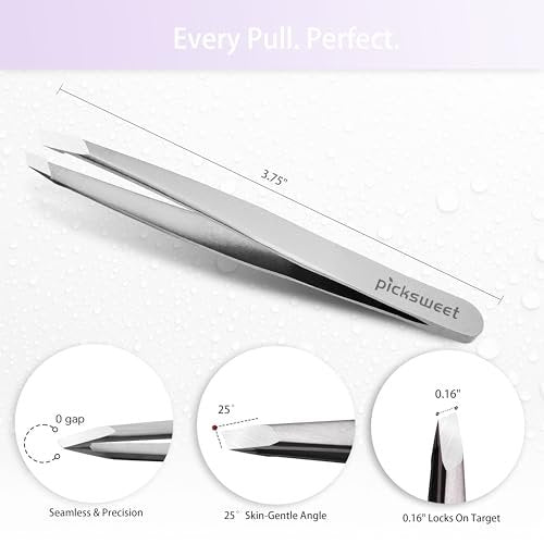 Picksweet Precision Slanted Tweezers for Women – Stainless Steel Facial Hair Removal Tool with Travel Case - görsel 8