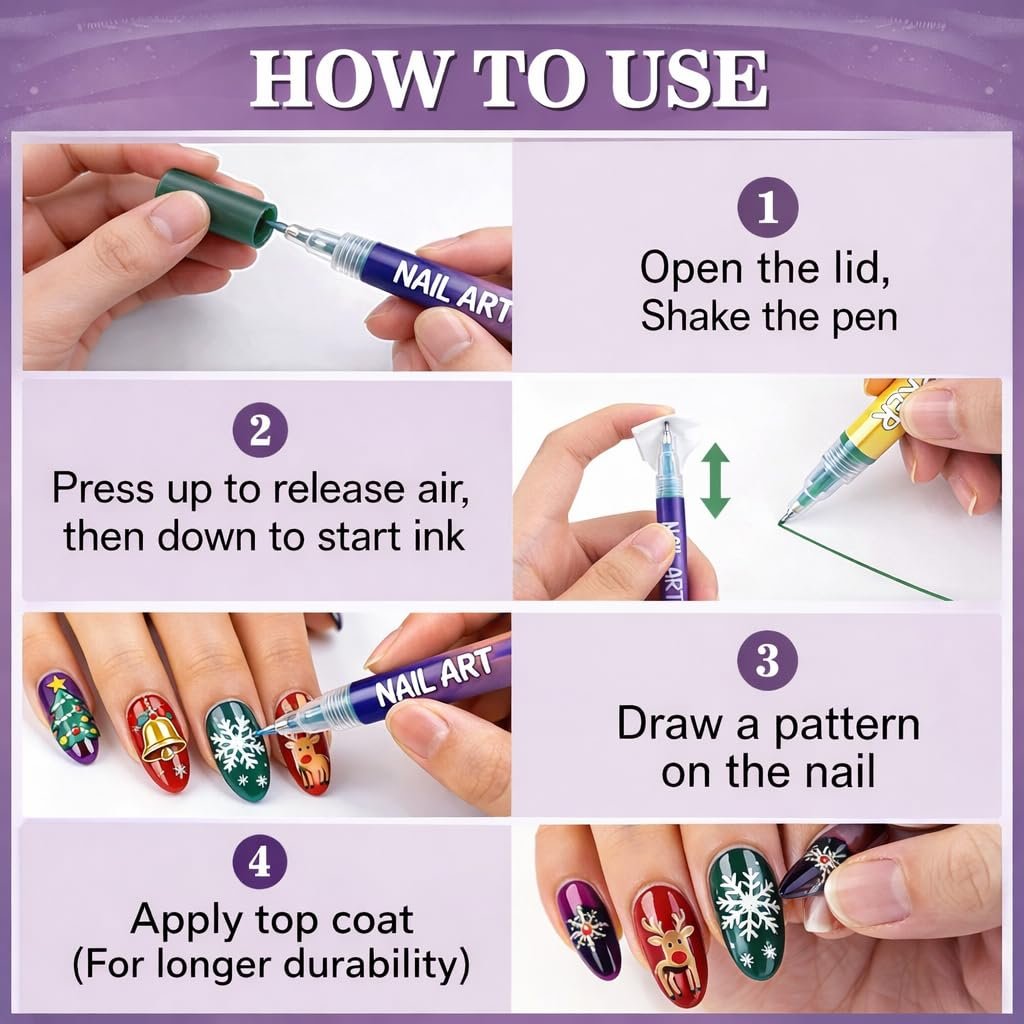 12 Colors Nail Art Markers – Water-Based Quick Dry Nail Polish Pens Set with Fine Tip for DIY Manicure & Nail Design Avelisse