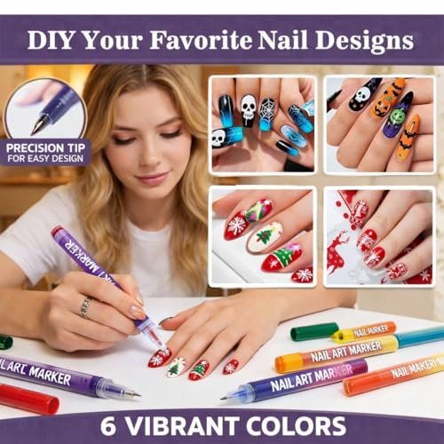 12 Colors Nail Art Markers – Water-Based Quick Dry Nail Polish Pens Set with Fine Tip for DIY Manicure & Nail Design Avelisse