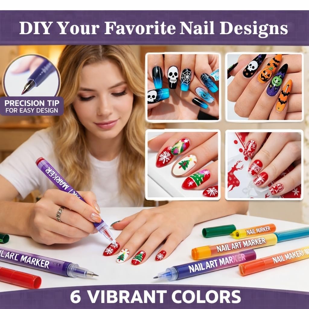 12 Colors Nail Art Markers – Water-Based Quick Dry Nail Polish Pens Set with Fine Tip for DIY Manicure & Nail Design Avelisse