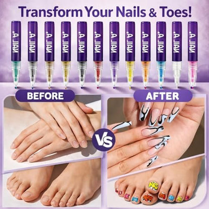 12 Colors Nail Art Markers – Water-Based Quick Dry Nail Polish Pens Set with Fine Tip for DIY Manicure & Nail Design Avelisse