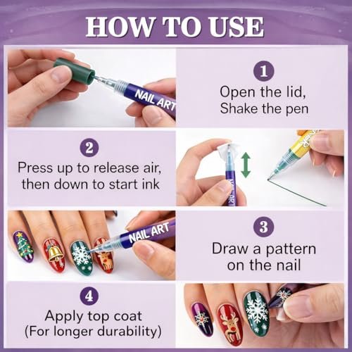 12 Colors Nail Art Markers – Water-Based Quick Dry Nail Polish Pens Set with Fine Tip for DIY Manicure & Nail Design Avelisse