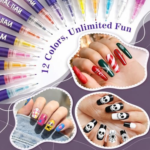 12 Colors Nail Art Markers – Water-Based Quick Dry Nail Polish Pens Set with Fine Tip for DIY Manicure & Nail Design Avelisse