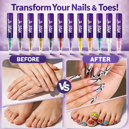12 Colors Nail Art Markers – Water-Based Quick Dry Nail Polish Pens Set with Fine Tip for DIY Manicure & Nail Design Avelisse
