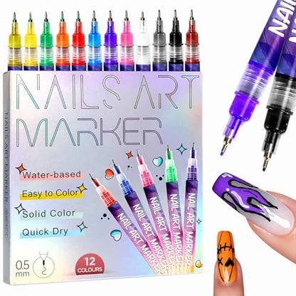12 Colors Nail Art Markers – Water-Based Quick Dry Nail Polish Pens Set with Fine Tip for DIY Manicure & Nail Design Avelisse