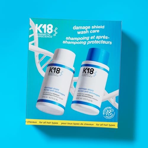 K18 Damage Shield Wash Care Set | Full-Size Color-Safe Shampoo & Conditioner | Reduces Frizz, Tangles & Protects Hair Health Avelisse
