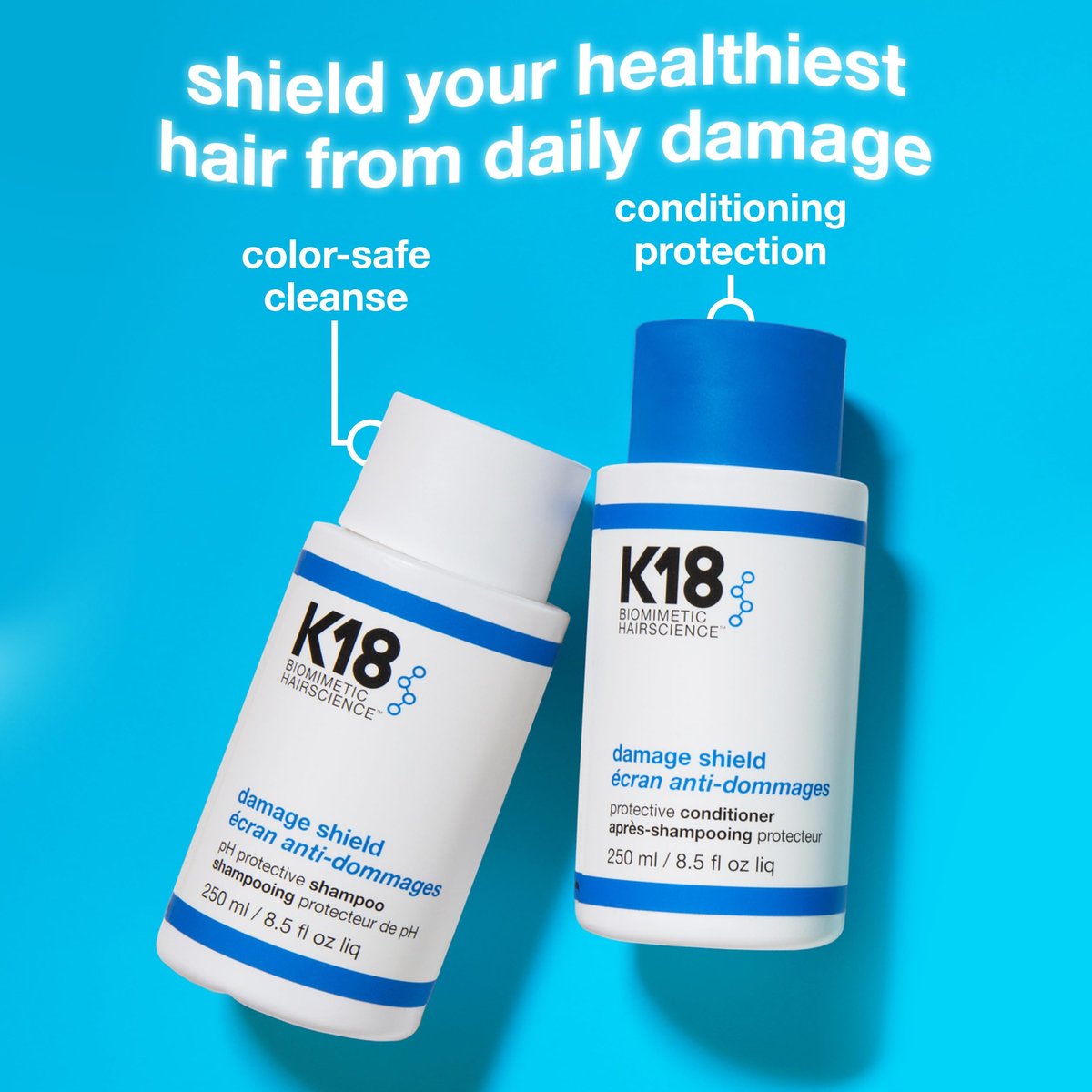 K18 Damage Shield Wash Care Set | Full-Size Color-Safe Shampoo & Conditioner | Reduces Frizz, Tangles & Protects Hair Health Avelisse
