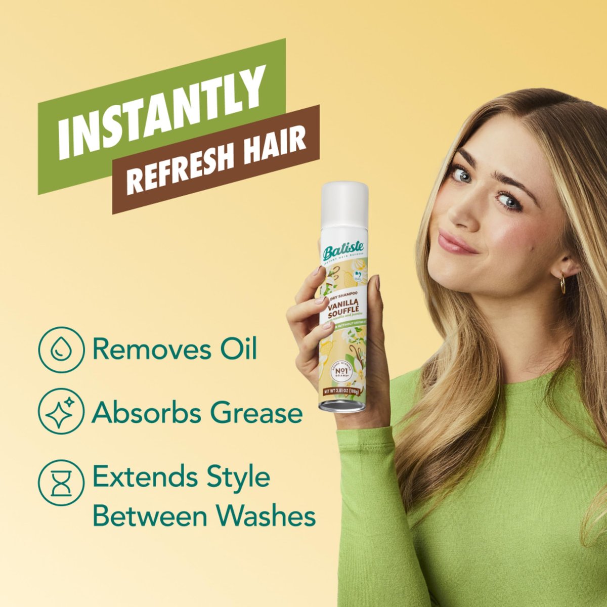 Batiste Dry Shampoo, Vanilla Souffle, 3.81 oz - Instantly Refresh Hair & Absorb Oil Between Washes - görsel 3
