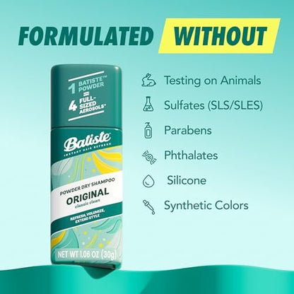 Batiste Powder Dry Shampoo – Original Scent, Oil-Absorbing, Non-Aerosol, TSA Compliant (1.06 oz)