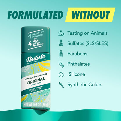 Batiste Powder Dry Shampoo – Original Scent, Oil-Absorbing, Non-Aerosol, TSA Compliant (1.06 oz)