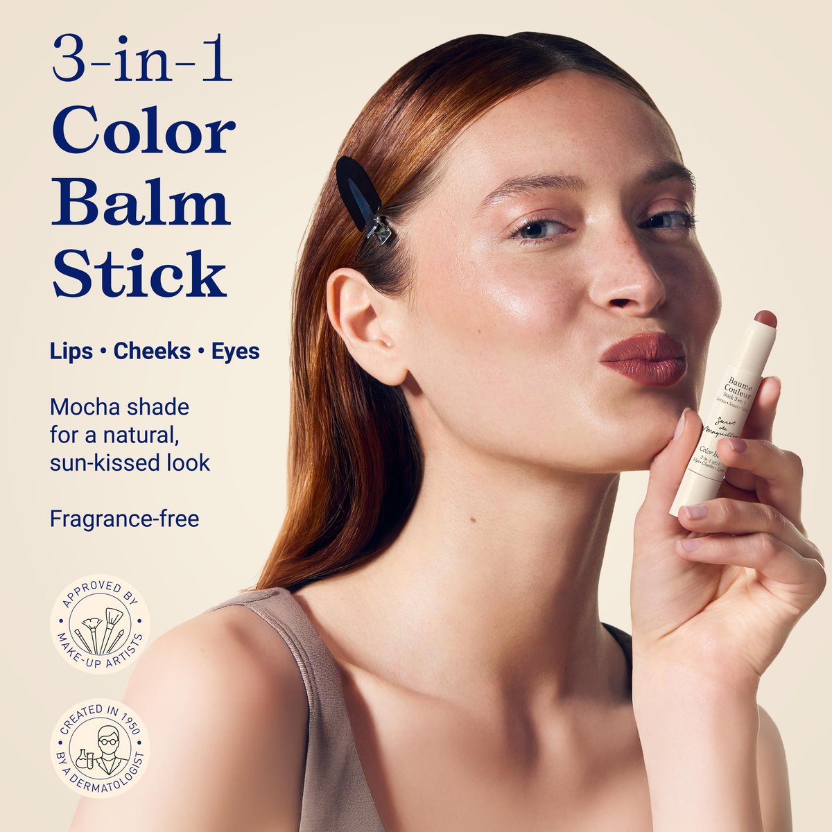 Embryolisse Color Balm 3-in-1 Stick, Mocha - Multi-Use Tint for Eyes, Lips & Cheeks, Hydrating Balm with Centella Asiatica & Aloe Vera, Vegan, Fragrance Free, 0.08 oz Avelisse