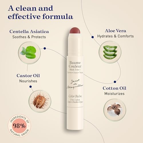 Embryolisse Color Balm 3-in-1 Stick, Mocha - Multi-Use Tint for Eyes, Lips & Cheeks, Hydrating Balm with Centella Asiatica & Aloe Vera, Vegan, Fragrance Free, 0.08 oz Avelisse