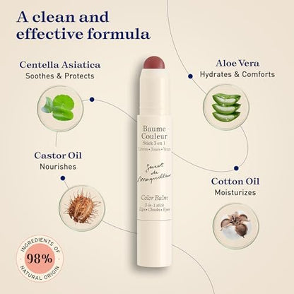 Embryolisse Color Balm 3-in-1 Stick, Mocha - Multi-Use Tint for Eyes, Lips & Cheeks, Hydrating Balm with Centella Asiatica & Aloe Vera, Vegan, Fragrance Free, 0.08 oz Avelisse