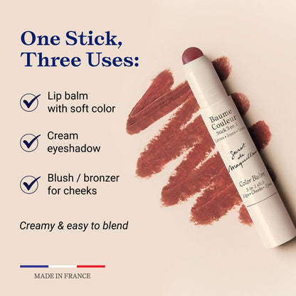 Embryolisse Color Balm 3-in-1 Stick, Mocha - Multi-Use Tint for Eyes, Lips & Cheeks, Hydrating Balm with Centella Asiatica & Aloe Vera, Vegan, Fragrance Free, 0.08 oz Avelisse