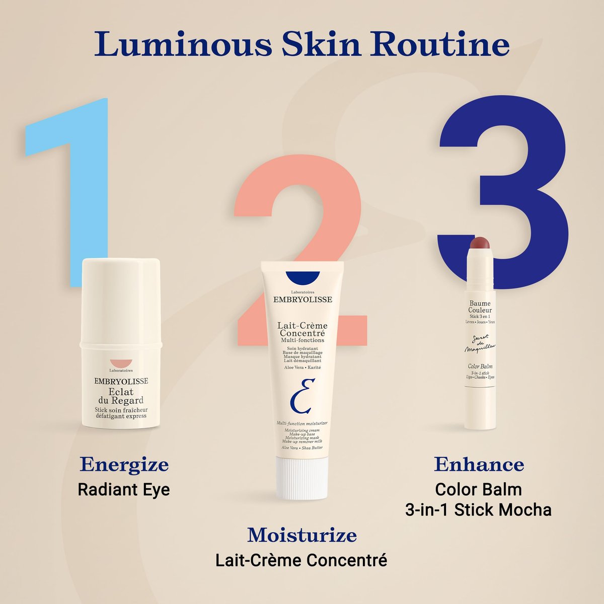 Embryolisse Color Balm 3-in-1 Stick, Mocha - Multi-Use Tint for Eyes, Lips & Cheeks, Hydrating Balm with Centella Asiatica & Aloe Vera, Vegan, Fragrance Free, 0.08 oz Avelisse