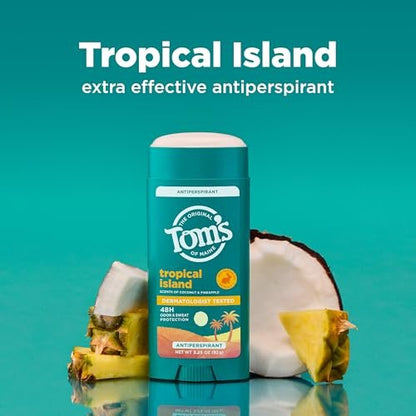 Tom's of Maine Tropical Island Antiperspirant for Men and Women, 48-Hour Odor and Sweat Protection, No Artificial Fragrances, Dyes, or Preservatives, Baking Soda Free, 3.25 oz