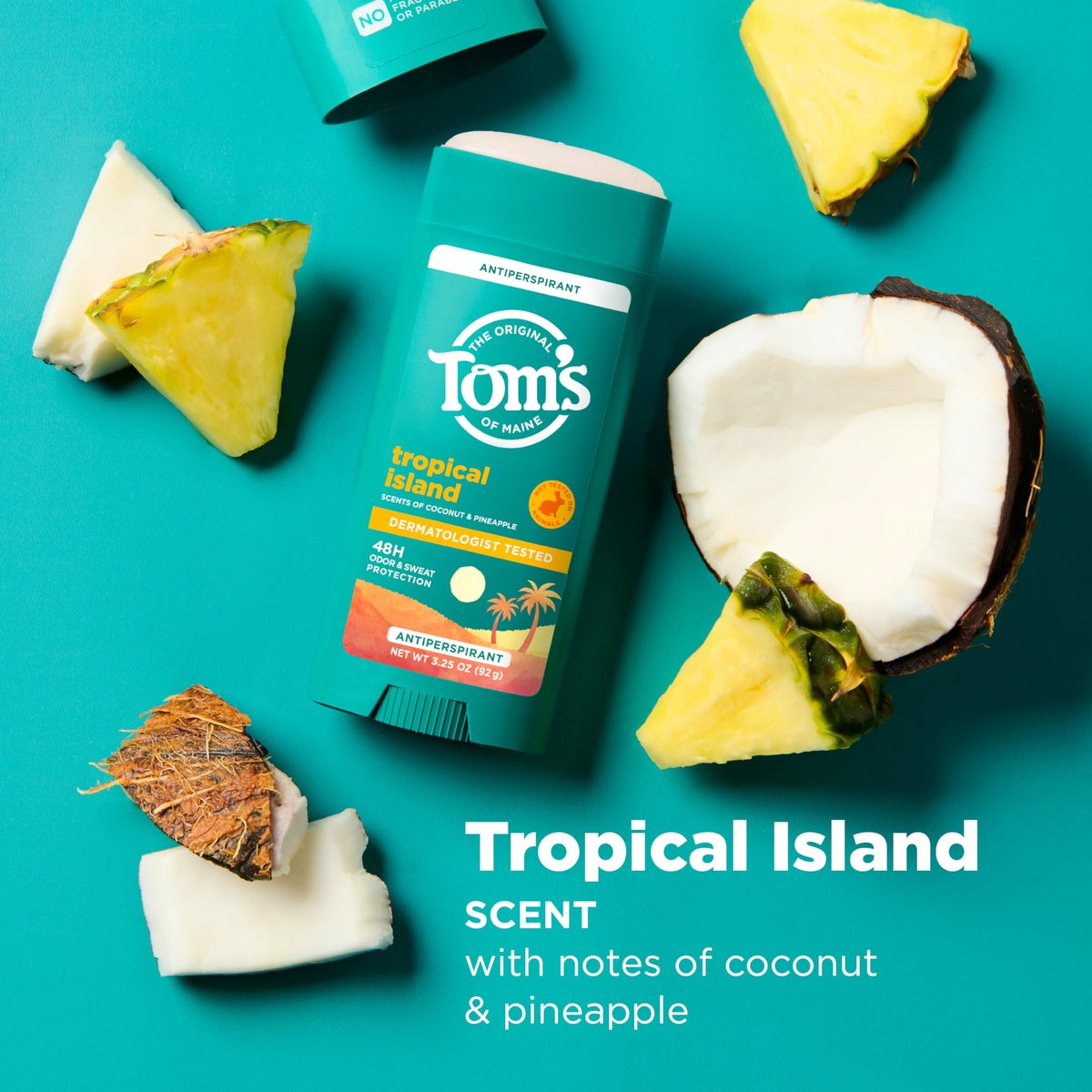 Tom's of Maine Tropical Island Antiperspirant for Men and Women, 48-Hour Odor and Sweat Protection, No Artificial Fragrances, Dyes, or Preservatives, Baking Soda Free, 3.25 oz - görsel 8