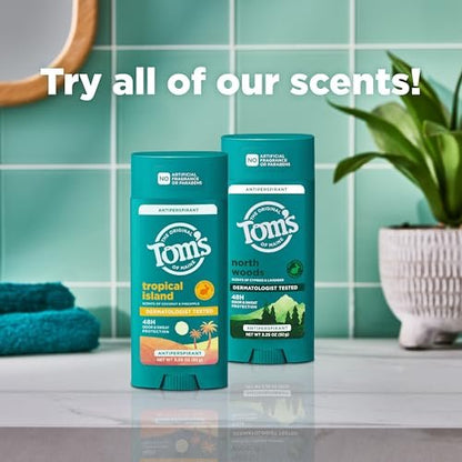 Tom's of Maine Tropical Island Antiperspirant for Men and Women, 48-Hour Odor and Sweat Protection, No Artificial Fragrances, Dyes, or Preservatives, Baking Soda Free, 3.25 oz