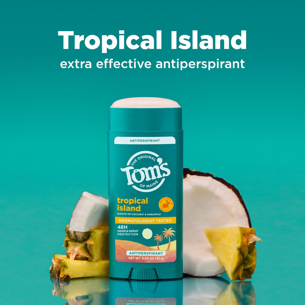 Tom's of Maine Tropical Island Antiperspirant for Men and Women, 48-Hour Odor and Sweat Protection, No Artificial Fragrances, Dyes, or Preservatives, Baking Soda Free, 3.25 oz - görsel 4