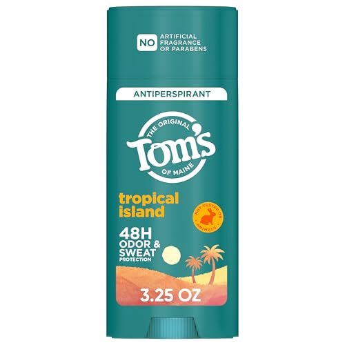 Tom's of Maine Tropical Island Antiperspirant for Men and Women, 48-Hour Odor and Sweat Protection, No Artificial Fragrances, Dyes, or Preservatives, Baking Soda Free, 3.25 oz - görsel 1