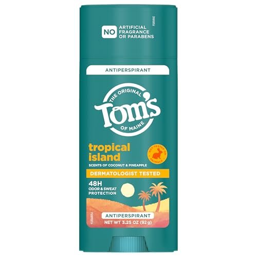 Tom's of Maine Tropical Island Antiperspirant for Men and Women, 48-Hour Odor and Sweat Protection, No Artificial Fragrances, Dyes, or Preservatives, Baking Soda Free, 3.25 oz - görsel 15