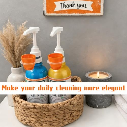 QUISBE Mouthwash Dispenser Pump with Cup Holder - Compatible with TheraBreath 16 Fl Oz - Reusable Oral Rinse Pump Set for Bathroom, Easy to Use, 2 Pack (White, Clear) Avelisse