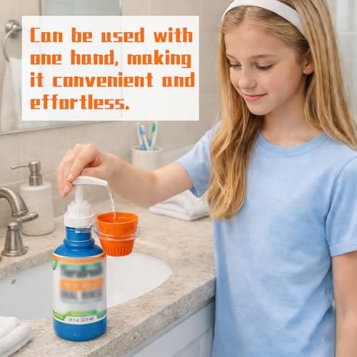 QUISBE Mouthwash Dispenser Pump with Cup Holder - Compatible with TheraBreath 16 Fl Oz - Reusable Oral Rinse Pump Set for Bathroom, Easy to Use, 2 Pack (White, Clear) Avelisse