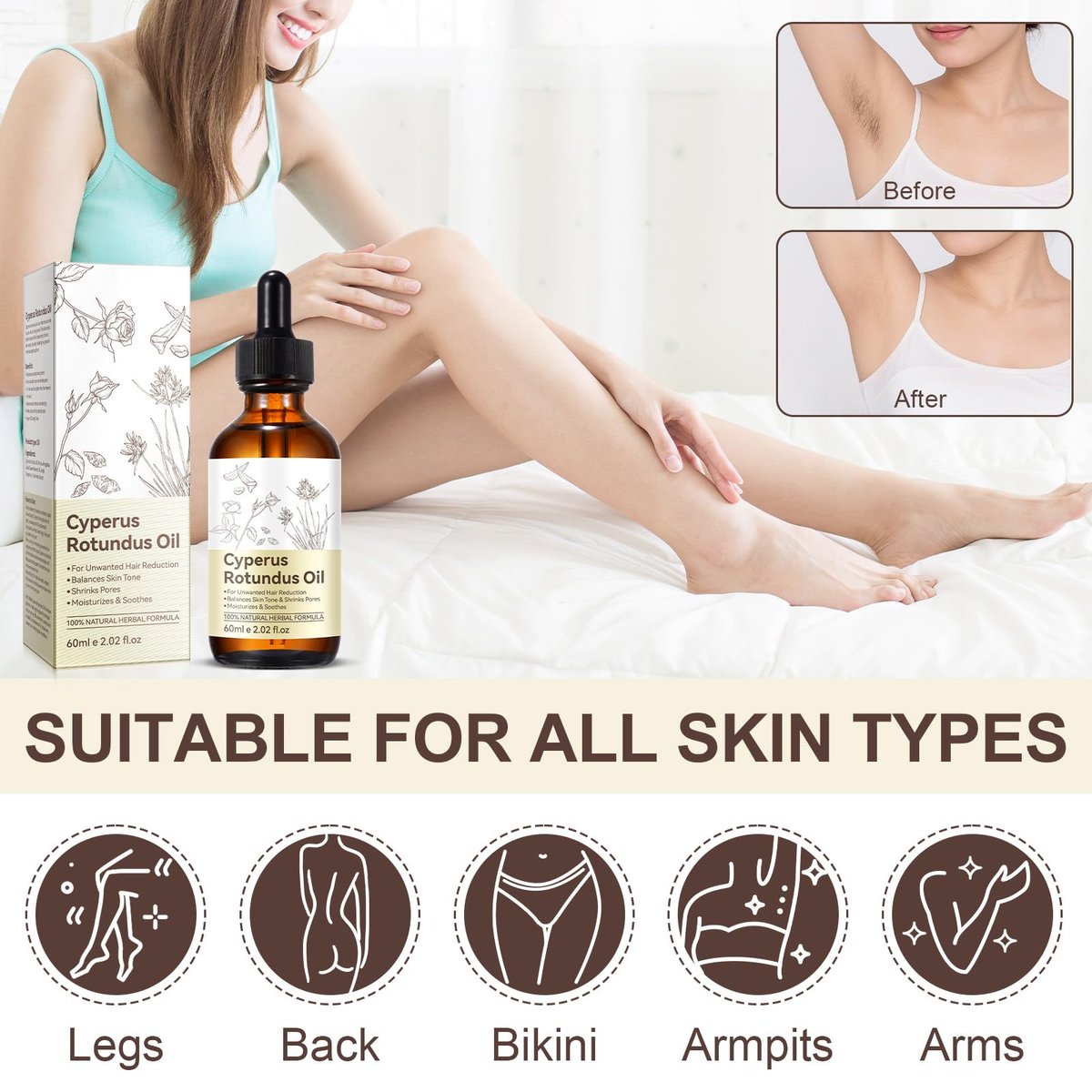 NIFEISHI Cyperus Rotundus Oil for Hair Removal – Natural Formula to Reduce Unwanted Body Hair Growth, Shrink Pores, Moisturize & Soothe Skin – Gentle & Suitable for All Skin Types – 2.02 Fl Oz / 60ml - görsel 13