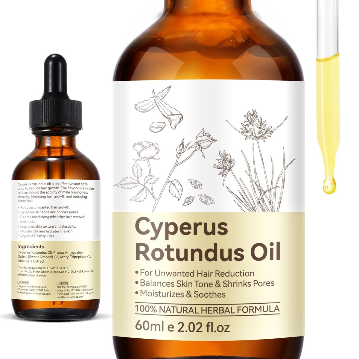 NIFEISHI Cyperus Rotundus Oil for Hair Removal – Natural Formula to Reduce Unwanted Body Hair Growth, Shrink Pores, Moisturize & Soothe Skin – Gentle & Suitable for All Skin Types – 2.02 Fl Oz / 60ml - görsel 1