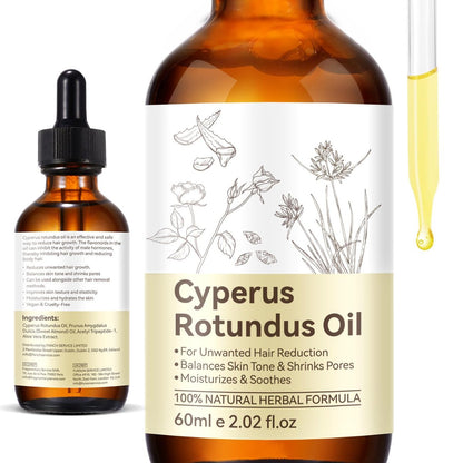 NIFEISHI Cyperus Rotundus Oil for Hair Removal – Natural Formula to Reduce Unwanted Body Hair Growth, Shrink Pores, Moisturize & Soothe Skin – Gentle & Suitable for All Skin Types – 2.02 Fl Oz / 60ml