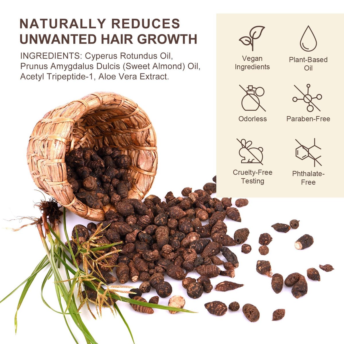 NIFEISHI Cyperus Rotundus Oil for Hair Removal – Natural Formula to Reduce Unwanted Body Hair Growth, Shrink Pores, Moisturize & Soothe Skin – Gentle & Suitable for All Skin Types – 2.02 Fl Oz / 60ml - görsel 3