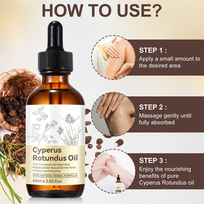NIFEISHI Cyperus Rotundus Oil for Hair Removal – Natural Formula to Reduce Unwanted Body Hair Growth, Shrink Pores, Moisturize & Soothe Skin – Gentle & Suitable for All Skin Types – 2.02 Fl Oz / 60ml
