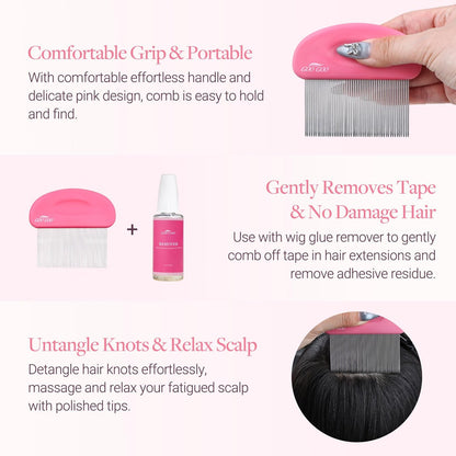 GOO GOO Tape Remover Comb - Professional Stainless Steel Tape in Hair Extensions Removal Tool with Metal Teeth Comb for Effective Adhesive Clean and Hair Damage Reduction