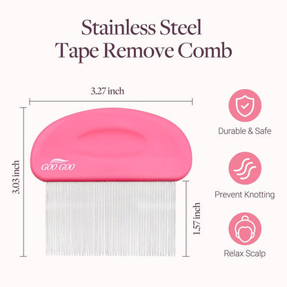GOO GOO Tape Remover Comb - Professional Stainless Steel Tape in Hair Extensions Removal Tool with Metal Teeth Comb for Effective Adhesive Clean and Hair Damage Reduction