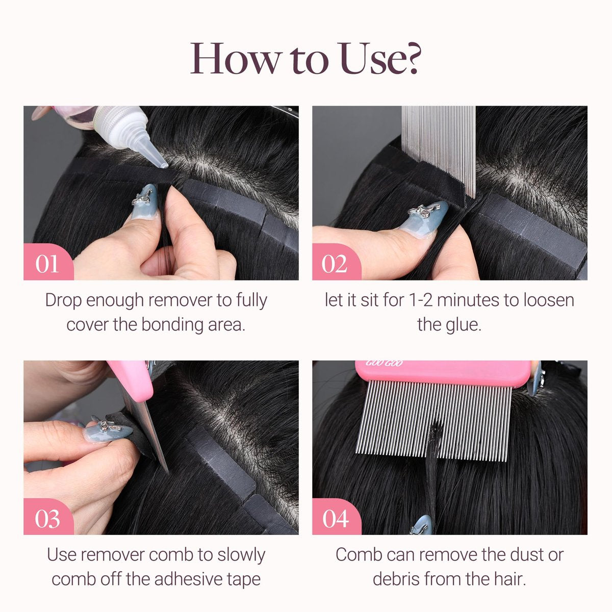 GOO GOO Tape Remover Comb - Professional Stainless Steel Tape in Hair Extensions Removal Tool with Metal Teeth Comb for Effective Adhesive Clean and Hair Damage Reduction - görsel 9